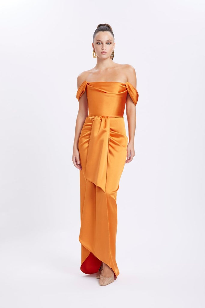 Cloe Satin Dress - Spicy Orange - Gigii's