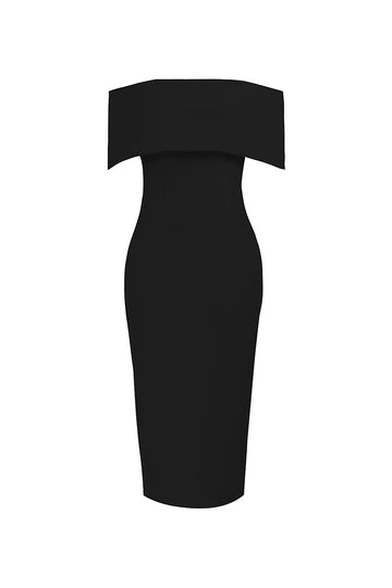 ASIA - Siyah Kayık Yaka Midi Kalem Elbise