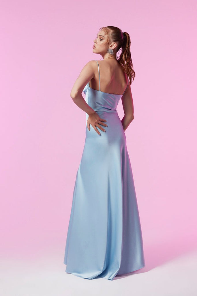 AURE - Bebe Mavisi Yırtmaçlı Uzun Elbise