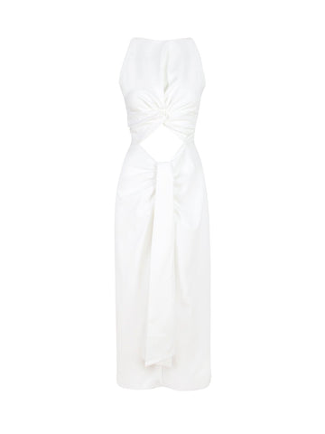 CELESTE - Beyaz Cut-Out Detaylı Midi Elbise