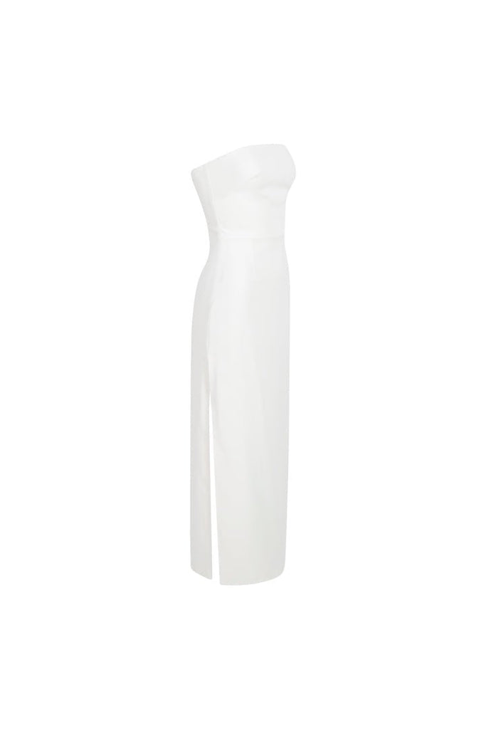HOLA - ﻿Beyaz Yandan Yırtmaçlı Straplez Elbise
