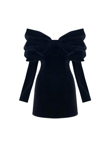 LAVINYA - Siyah Kadife Mini Elbise