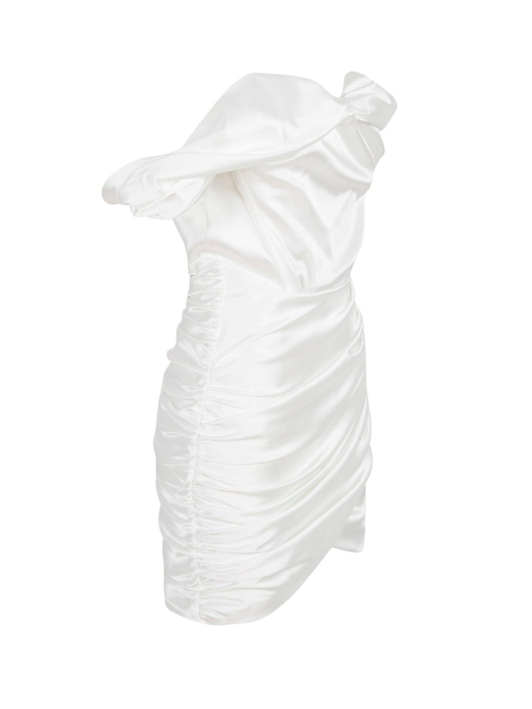 LYDIA - Beyaz Saten Balenli Mini Elbise