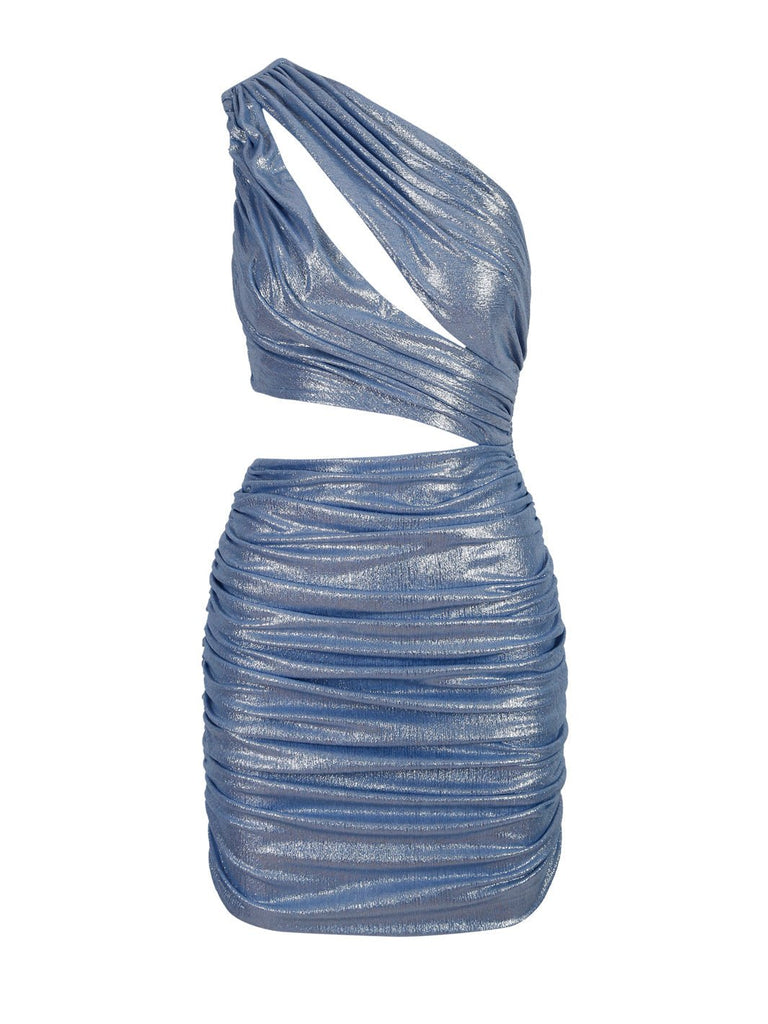 NAOMI - Mavi Tek Omuzlu Mini Elbise