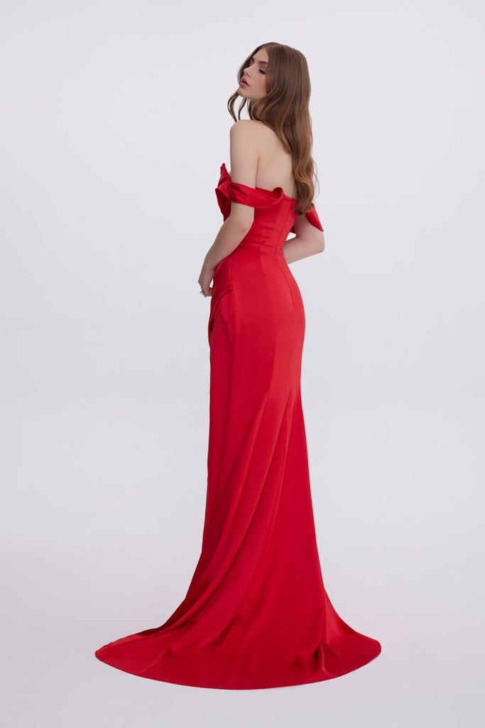 ROSARIO - Kırmızı Yandan Kruvaze Yırtmaçlı Uzun Elbise