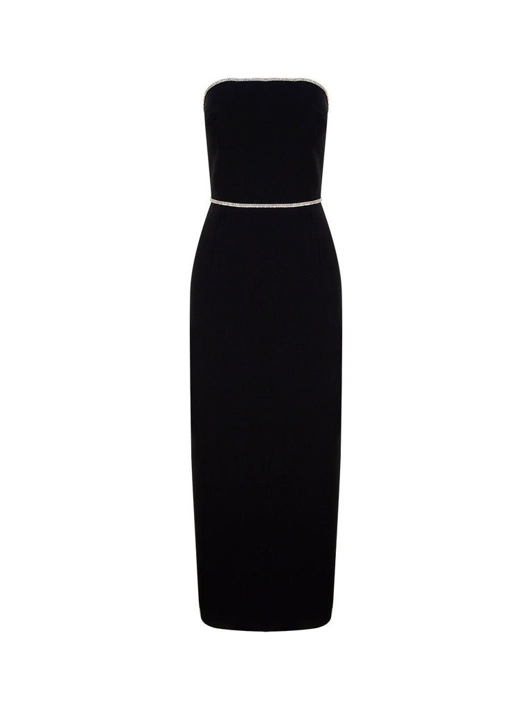 ZELDA - Siyah Savoroski Taşlı Straplez Midi Elbise